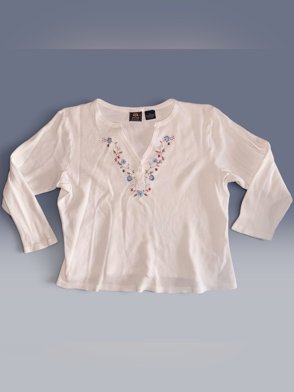Vintage Route 66 White Embroidered Floral Thermal Long Sleeve Women’s 2X Top